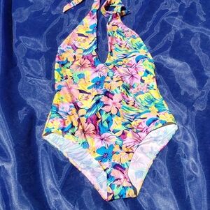 Colorful Halter Swimsuit | Floral Hibiscus | Size Large